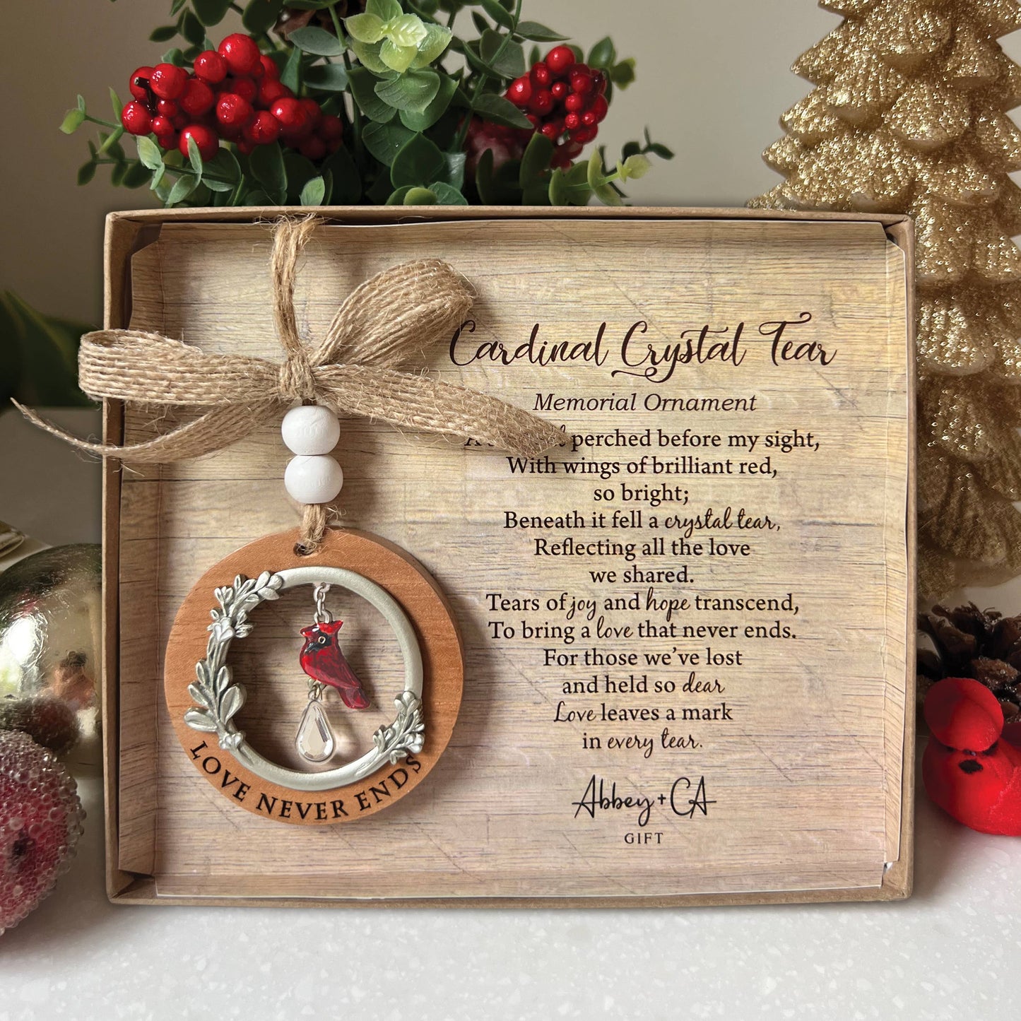 Cardinal Crystal Tear Memorial Ornament