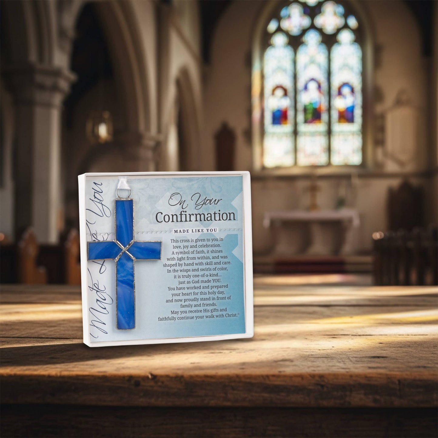 Confirmation Gift: Navy Blue Stained Glass Cross