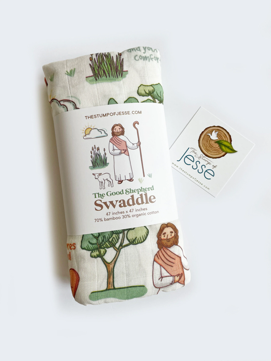 The Good Shepherd Muslin Deluxe Swaddle I Catholic Gift