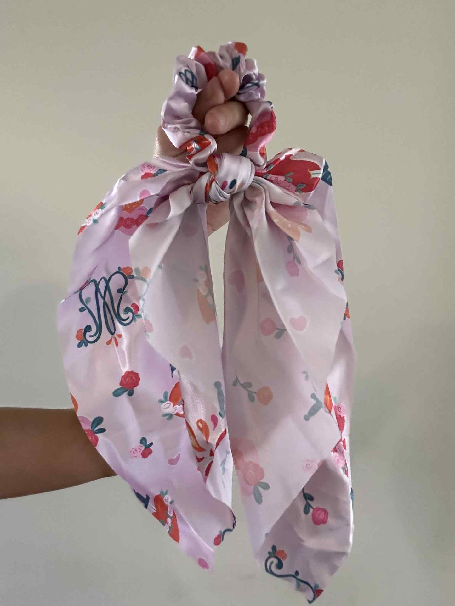 Catholic Satin Hanging Scrunchie - Auspice Maria Collection