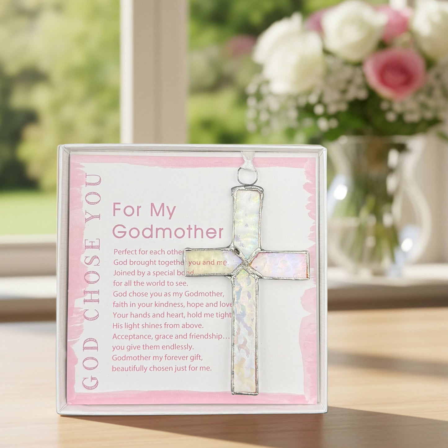God Chose You Godmother Gift Handmade Glass Cross 4506GS