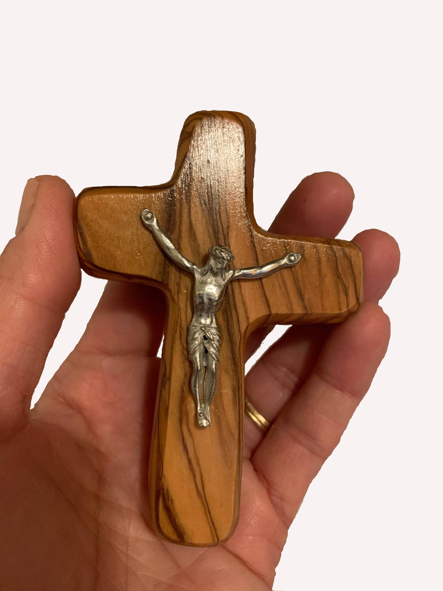 Olive Wood Square Holding Cross with Crucifix