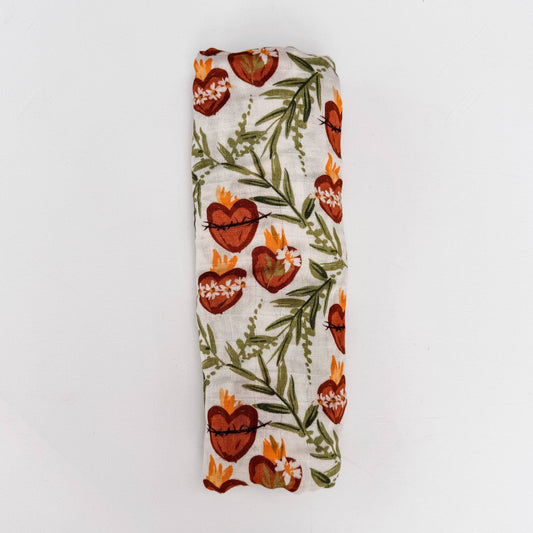 Holy Family Hearts Muslin Blanket Swaddle