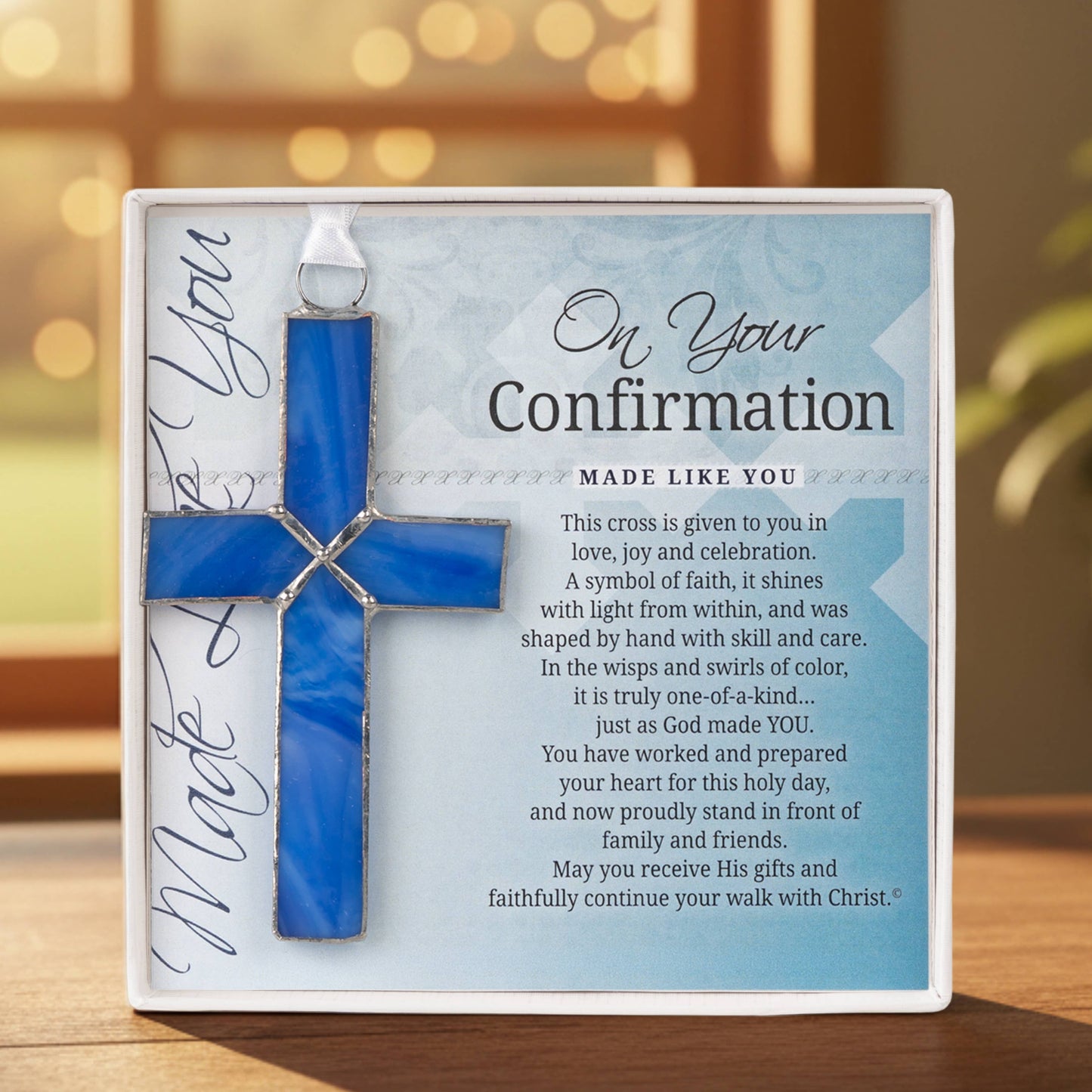 Confirmation Gift: Navy Blue Stained Glass Cross