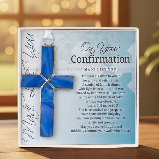 Confirmation Gift: Navy Blue Stained Glass Cross