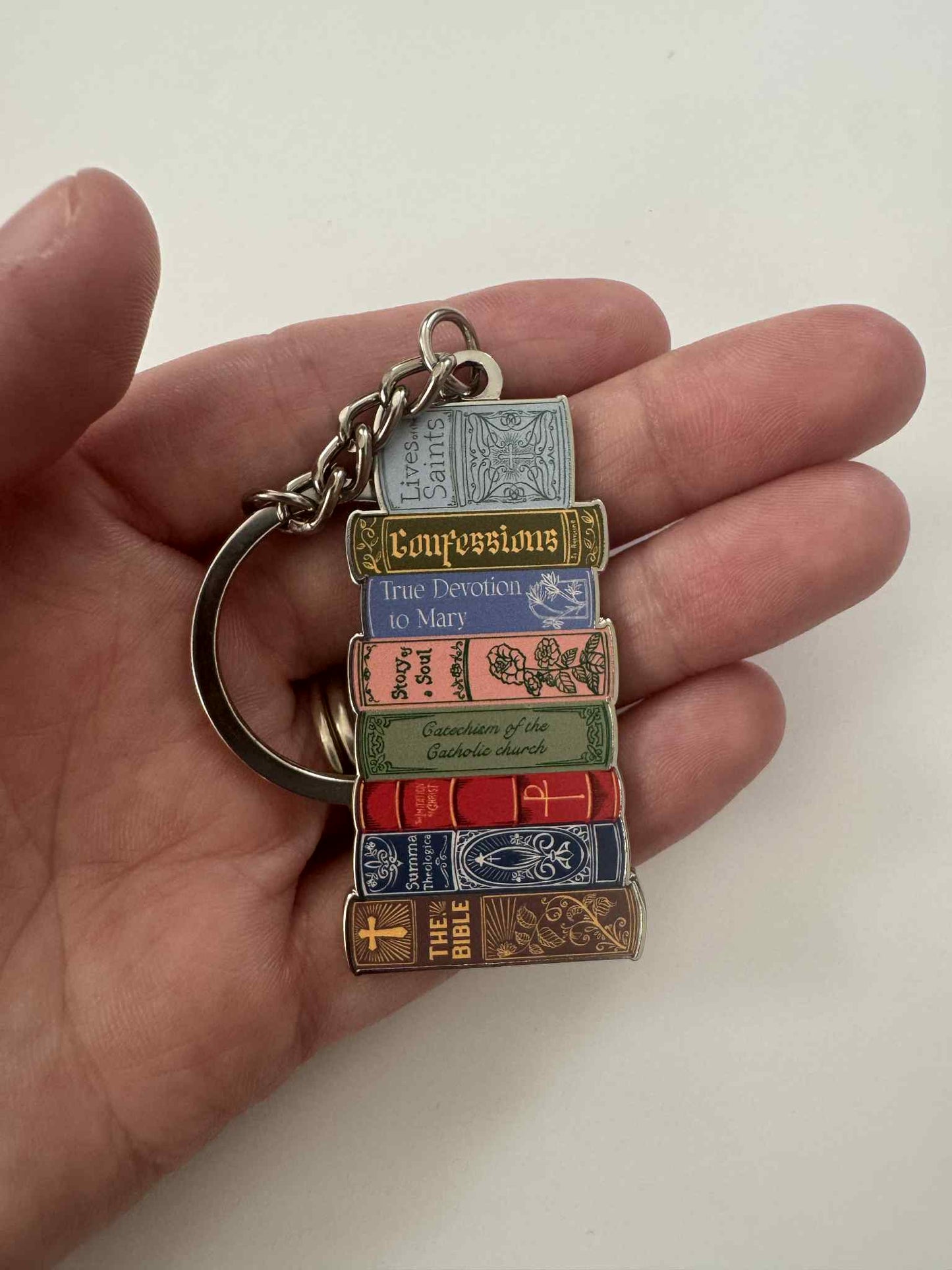 Catholic Library Book Stack Keychain