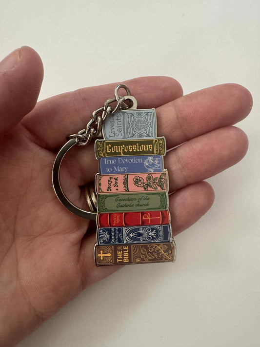 Catholic Library Book Stack Keychain