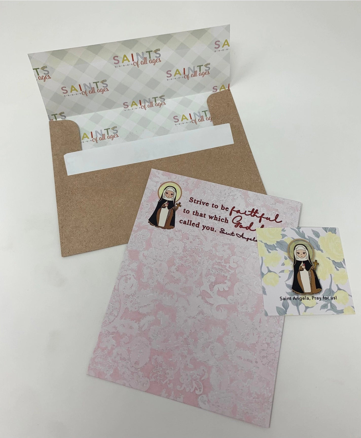 Set of 8 Assorted Saint Note Cards with Stickers and Envelopes. 8 Flat Saint Card Set
