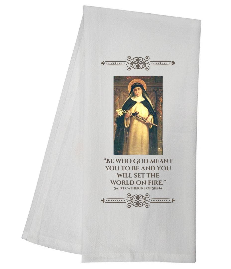 Saint Catherine Siena Tea Towel Catholic Gift 6758 SLTT1044