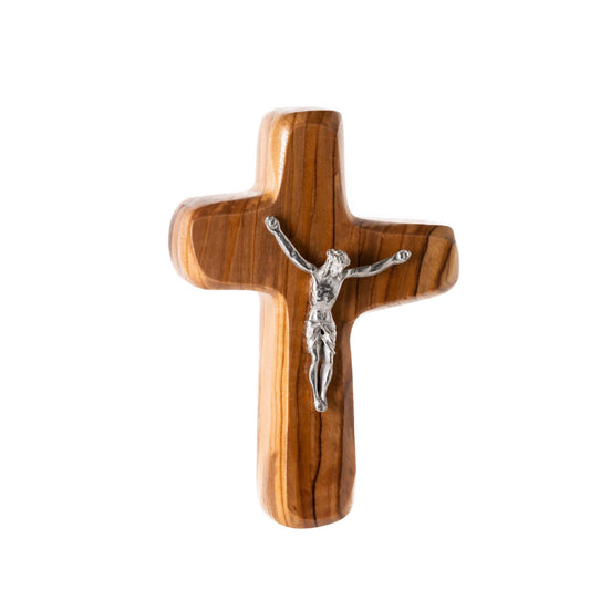 Olive Wood Square Holding Cross with Crucifix