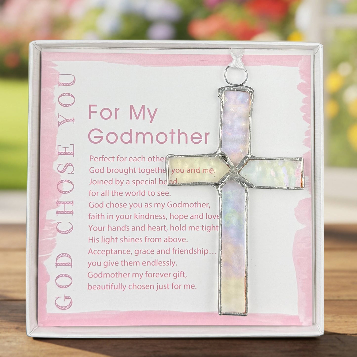 God Chose You Godmother Gift Handmade Glass Cross 4506GS