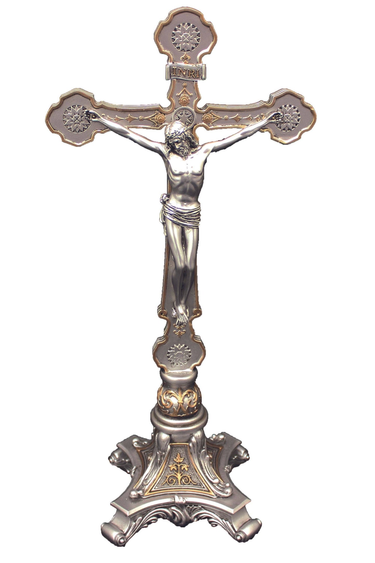 Ornate Standing Crucifix in Pewter Style 34