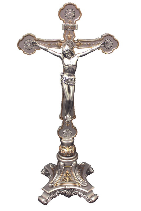 Ornate Standing Crucifix in Pewter Style 34