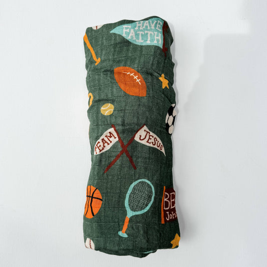 Team Jesus Sports Baby Muslin Blanket Swaddle